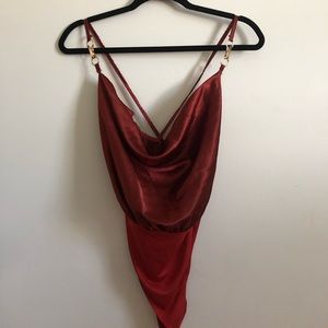 Satin Cowl Bodysuit Rust